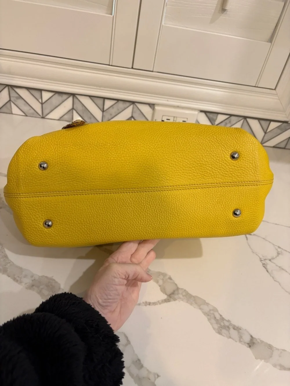 Salvatore Ferragamo Yellow Pebbled Leather Satchel with Crossbody Strap